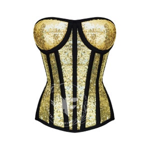 Gold Sequin Overbust Corset: Steel Boned Hourglass Bodice