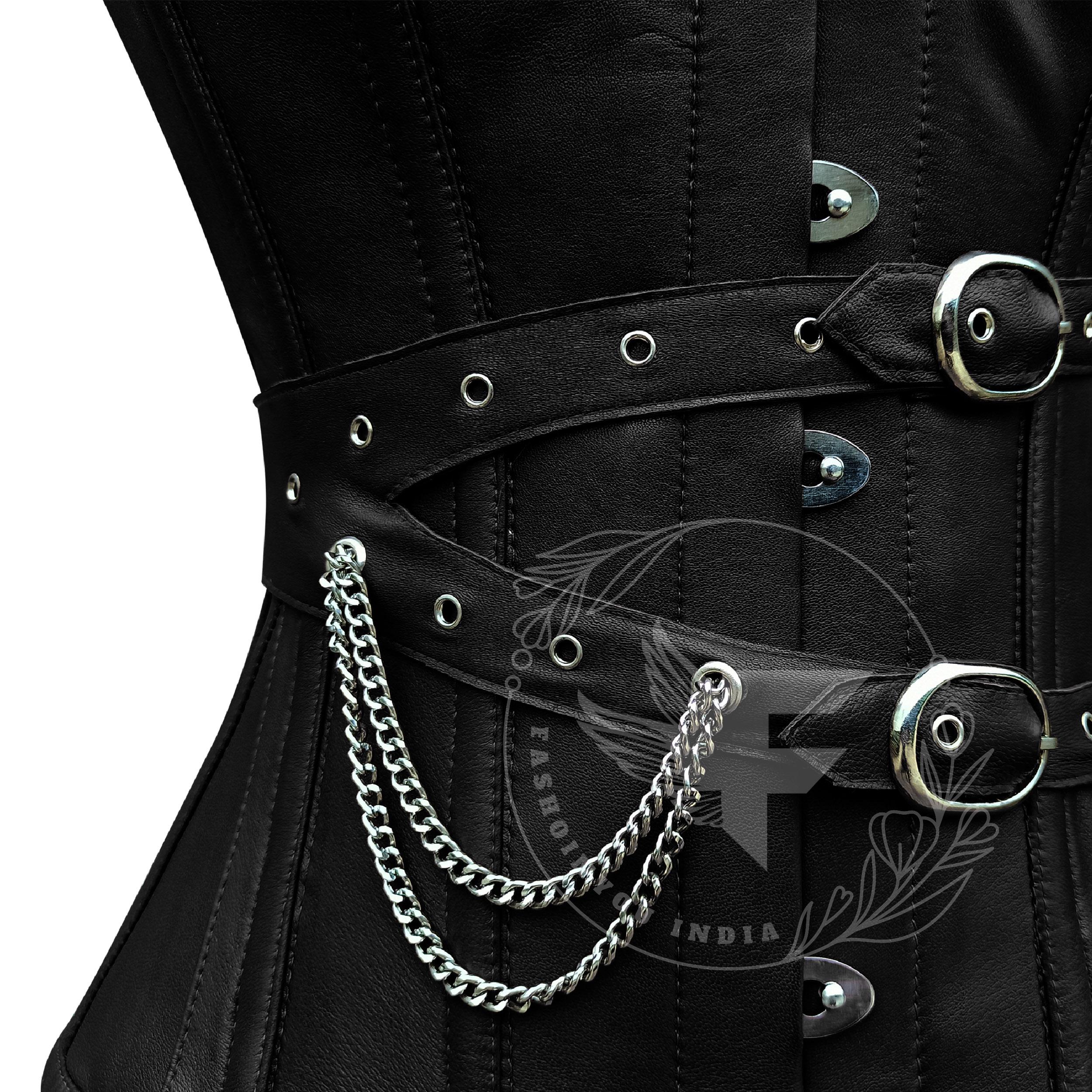 Vintage Underbust Corset Belt Adjustable 26-30.7 Inch Waist Faux Leather Gothic Gothic Faux Leather Corset Belt - Black Underbust Belt  main image 2