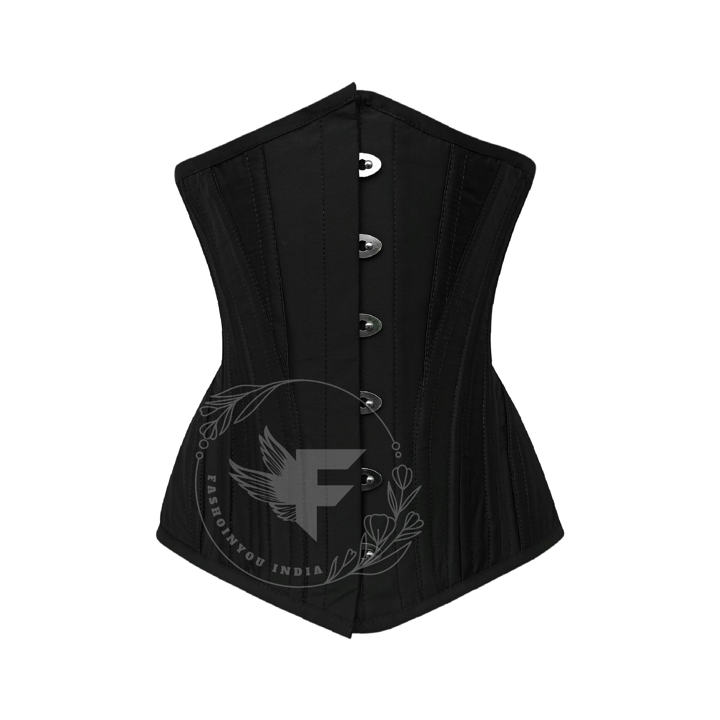 Kalmia Silk Taffeta Black Underbust Corset Belt Steel Boned Waist