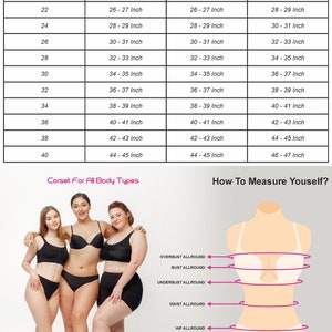 Ladies corset size chart