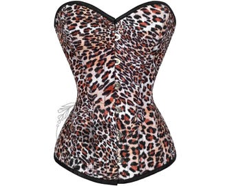 Leopard Print Velvet Overbust Corset | Steel Boned Bustier, Plus Size, Burlesque Style