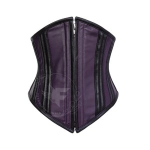 Genuine Leather Underbust Corset: Purple & Black Waist Trainer, Plus Size