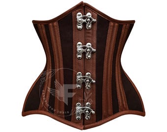Brown Waist Trainer Leather Corset : Steel Boned Renaissance Underbust Plus Size