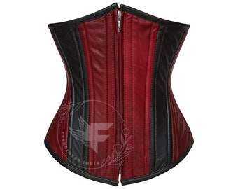 Leather Corset Belt: Burgundy or Black Waist Cincher, Steel Boned Underbust, Adjustable Size