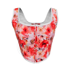 Floral Renaissance Corset Bodice | Vintage Costume Top | Front Zip Floral Print Corset | Sleeveless Costume Cottage Core Victorian Bustier