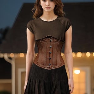 Corset sous la poitrine en cuir marron Meilleur gaine de taille pour femme Corset gainant avec baleines en acier Corset Grande Taille en Cuir Authentique image 2