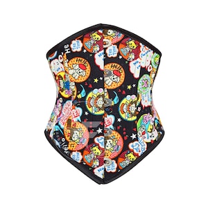 Playful Comic Print Waist Trainer | Steel Boned Shape Wear for All Sizes | Chic Corset Belt | Printed Cotton Underbust Waist Cincher