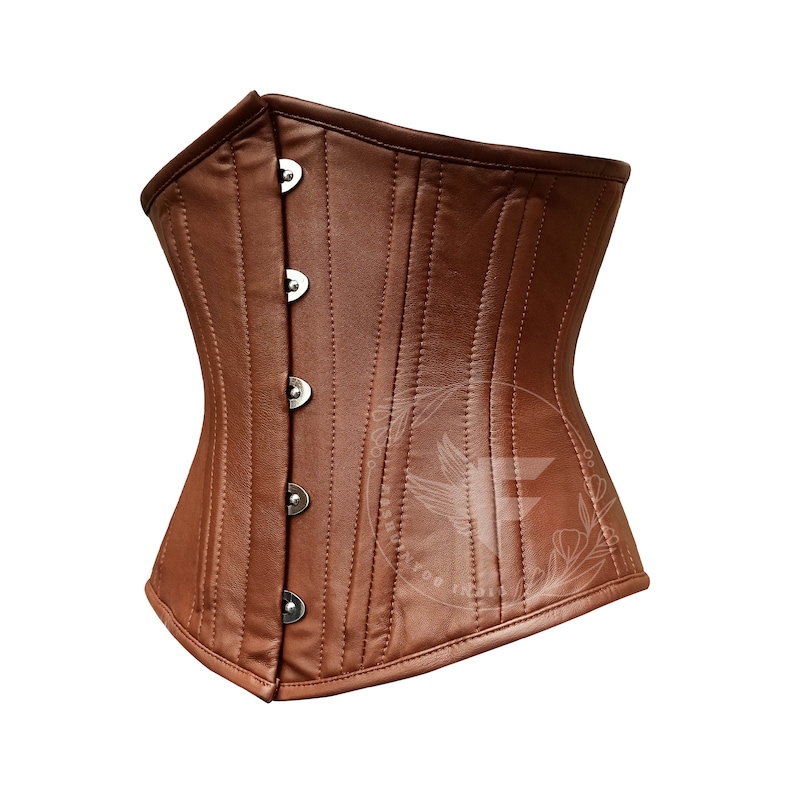 Genuine leather waist trainer corset in brown for women with steel boning