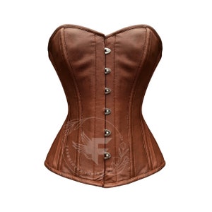 Brown Leather Overbust Corset Top | Steel Boned Corset Top for Women | Brown Corset Renaissance | Plus Size Corset Shapewear