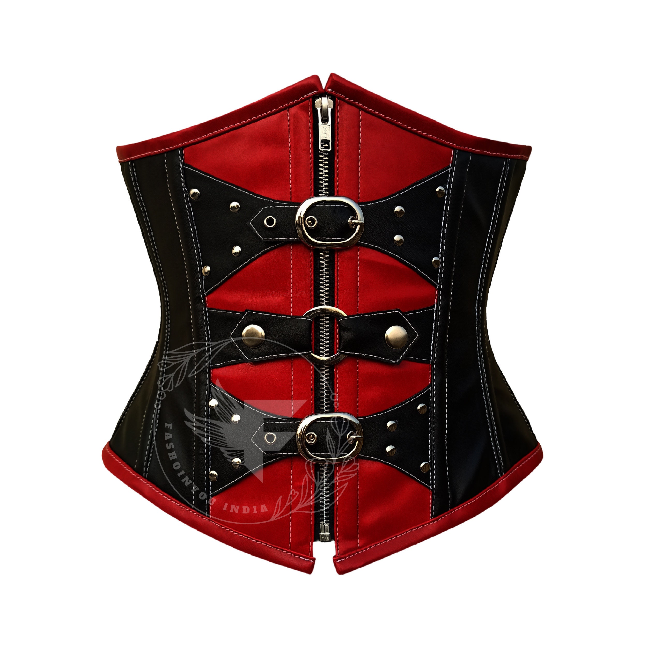 Chaos Red and Black Faux Leather Underbust Corset Belt Steel Boned  Shapewear Waist Cincher Corset Belt Plus Size Corset Pattern 