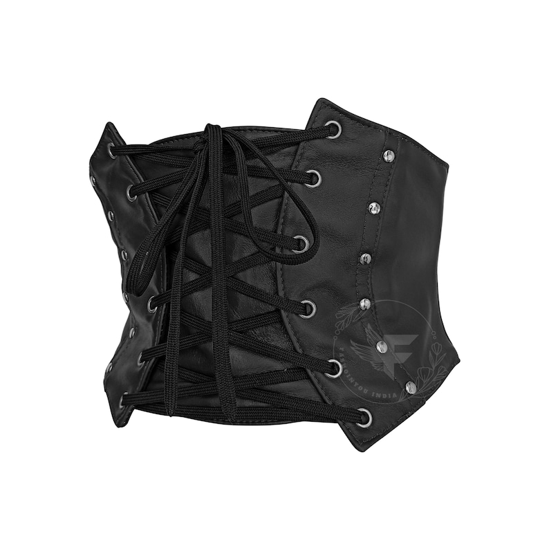 Vintage black Leather Underbust Corset Belt: Adjustable Waist Shaper