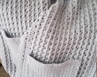 Crocheted Pocket Shawl Grey