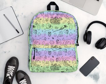 Pastel Goth Creepy but Cute Rainbow Witchcraft Pattern Medium Backpack