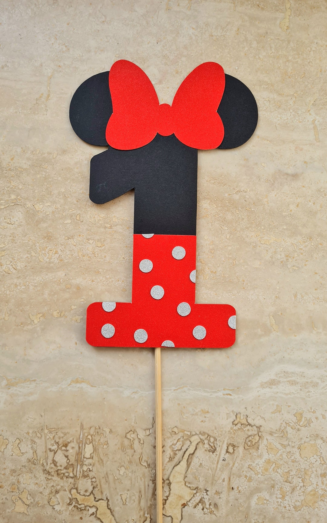 1 Year Cake Topper, 1st Birthday, Handmade Cake Topper, Minnie Mouse ...