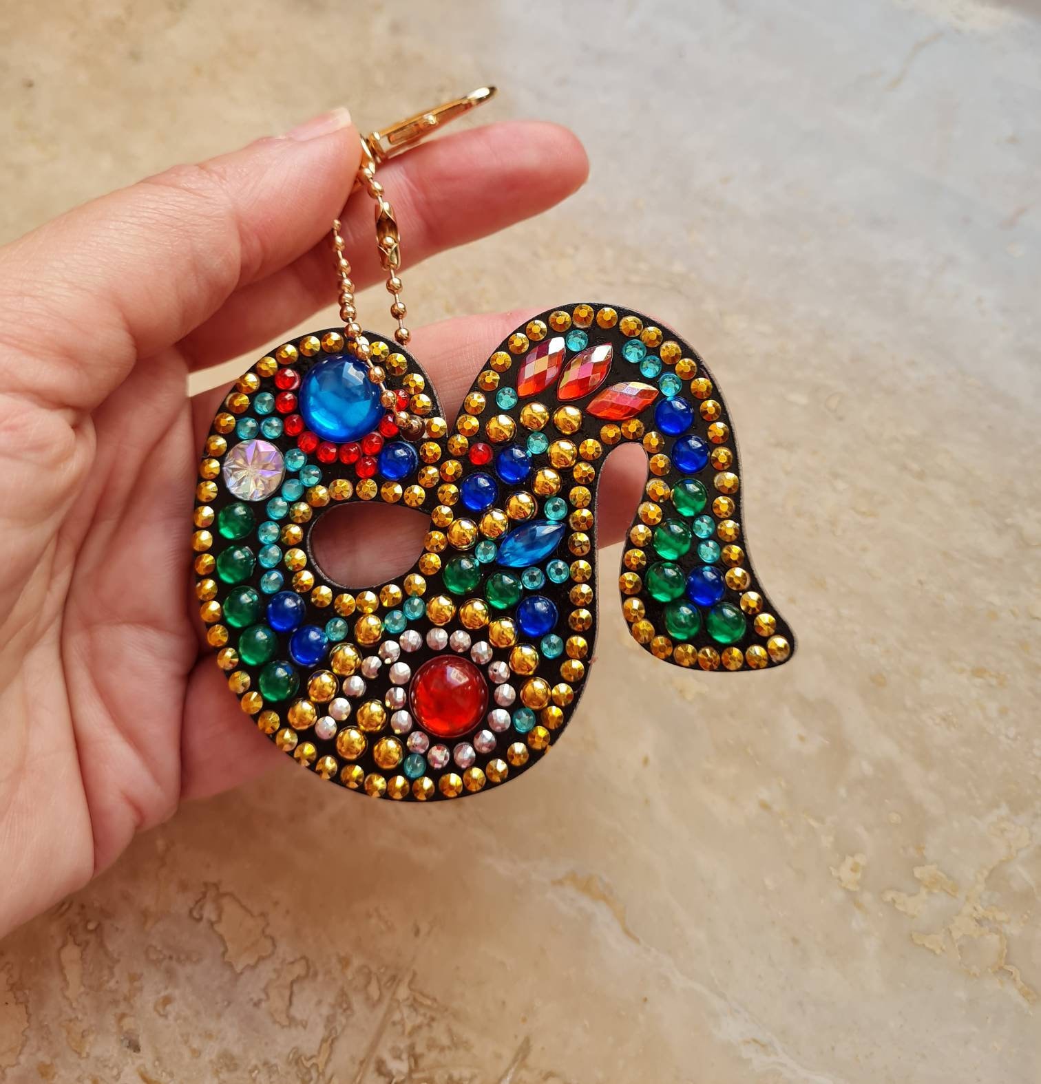 Initial Letter Key Chain Diamond Painting, Completed Diamond Painting