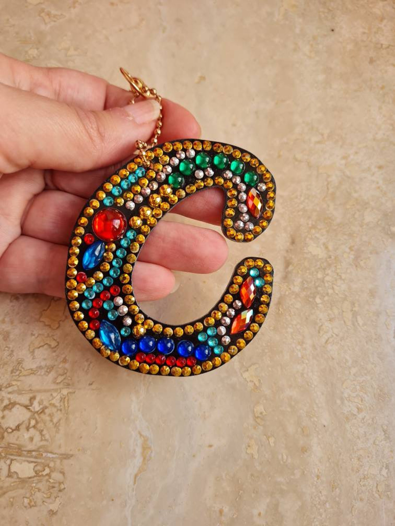 Initial Letter Key Chain Diamond Painting, Completed Diamond Painting