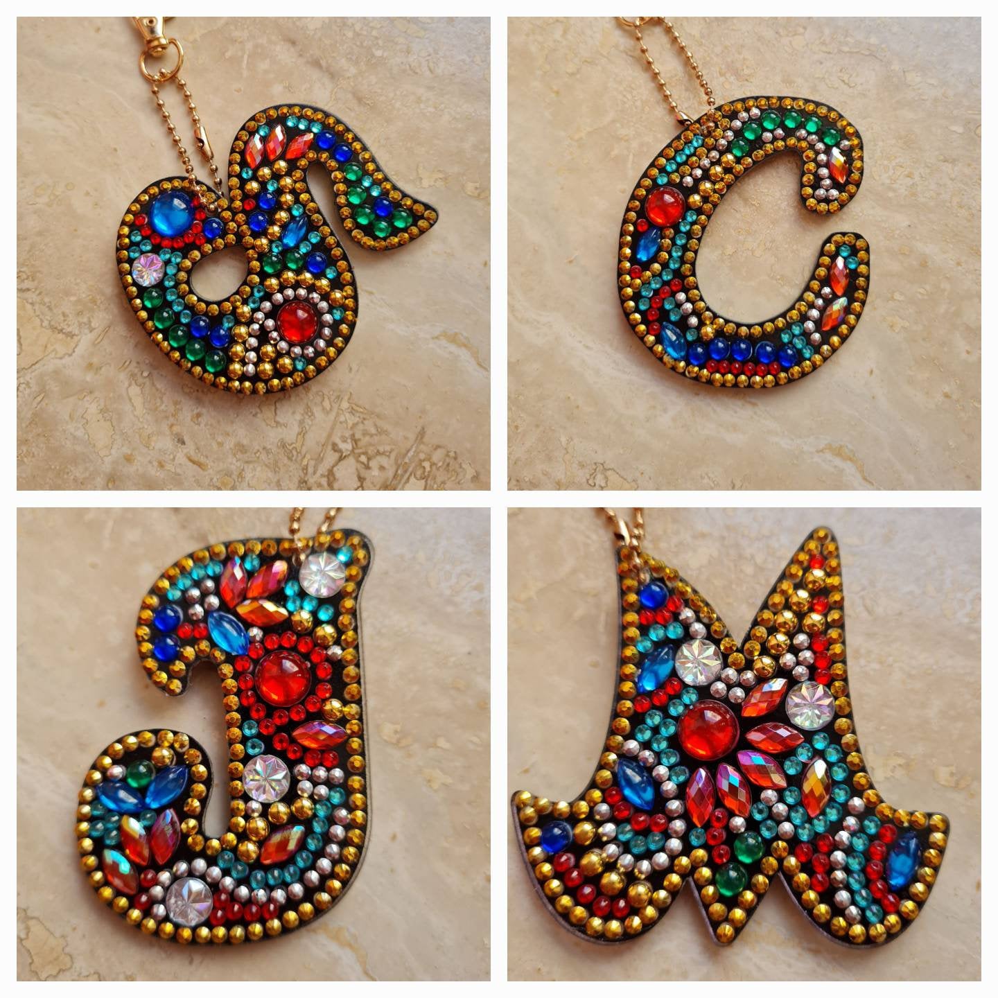 Initial Letter Key Chain Diamond Painting, Completed Diamond Painting