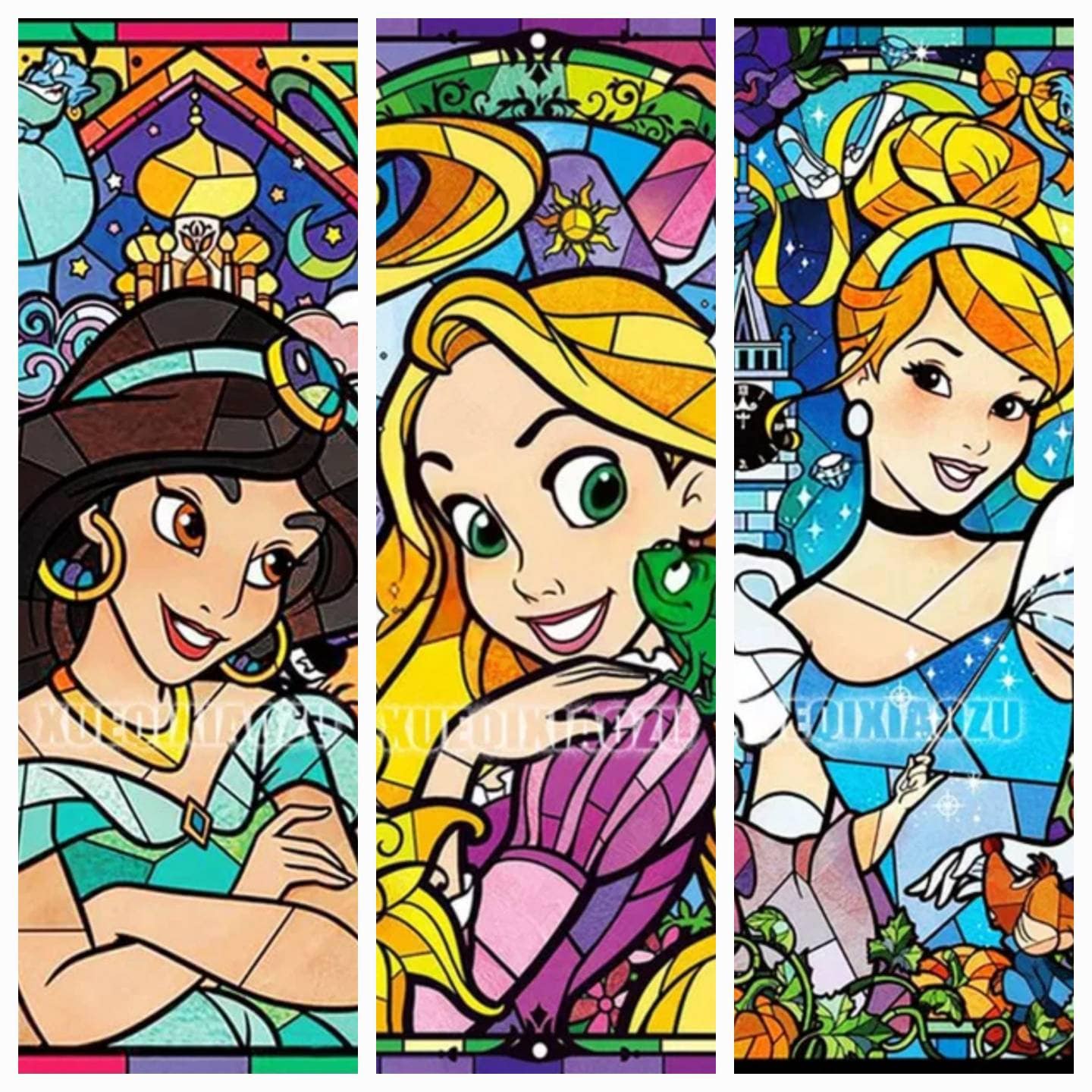 5D Disney Diamond Painting Kit Colorful Stained Glass Cinderella Craft