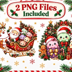 Söta juldumplings PNG-paket, julsläde och kawaii juldumplings, 2 PNG-filer, sublimeringsjul Clipart, digital nedladdning