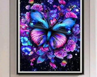 Diamantverfsets 30 x 40 cm volledige ronde boor, woondecoratie, rozen, vlinders, wanddecoratie