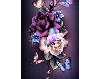 Volledige ronde diamantschilderijset, bloemen en vlinders 30 x 48 cm, woondecoratie, knutselset diamantschilderen, kunst aan de muur