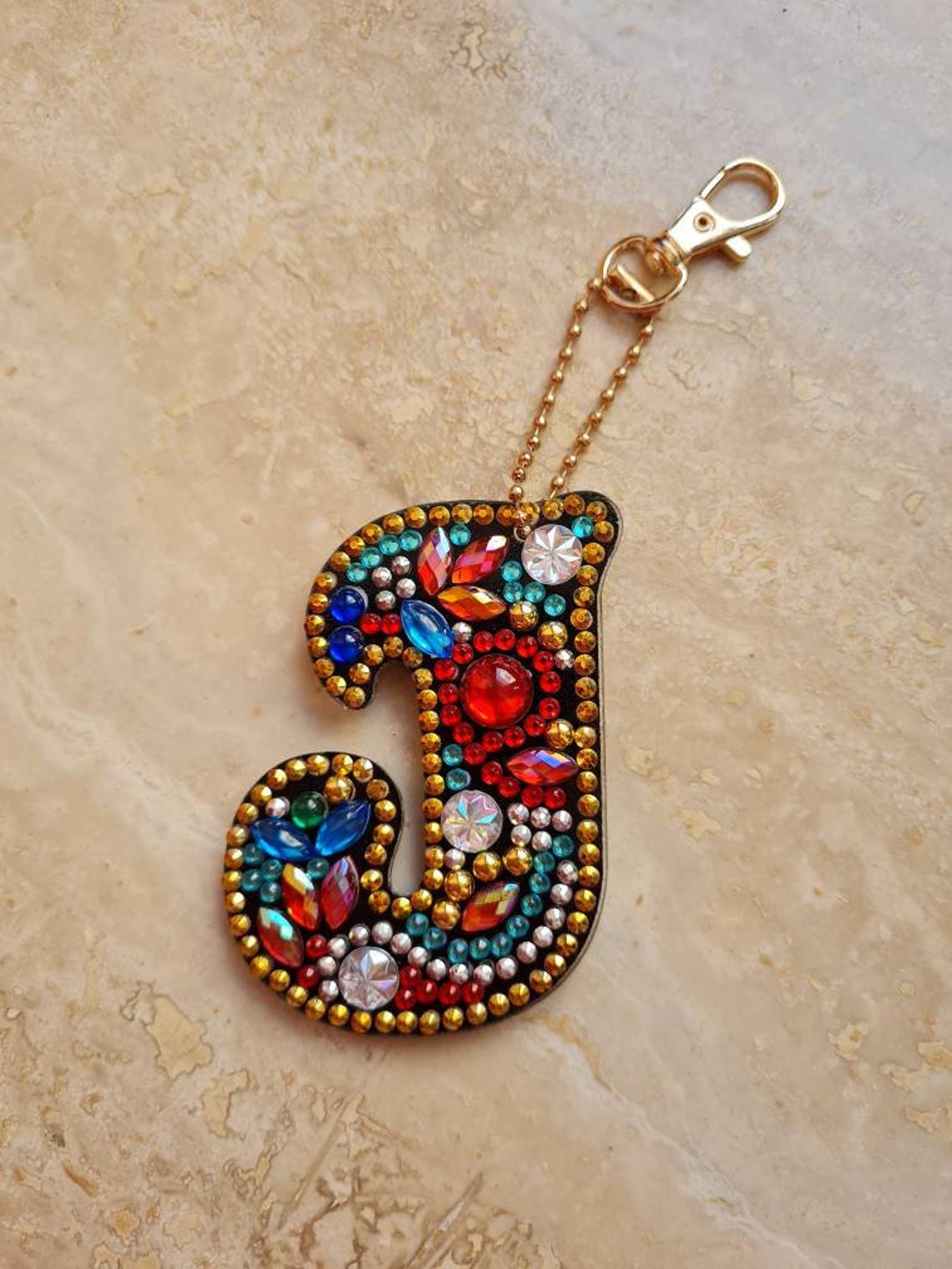 Initial Letter Key Chain Diamond Painting, Completed Diamond Painting