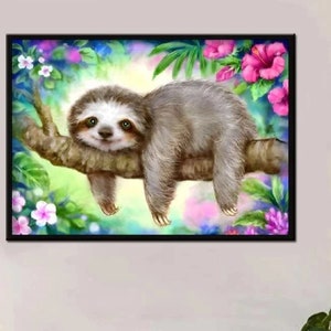 Diamond painting kits 30x40cm full round drill, home decor, sloth, dolphins, girl and sea, wall decor, gift for friend