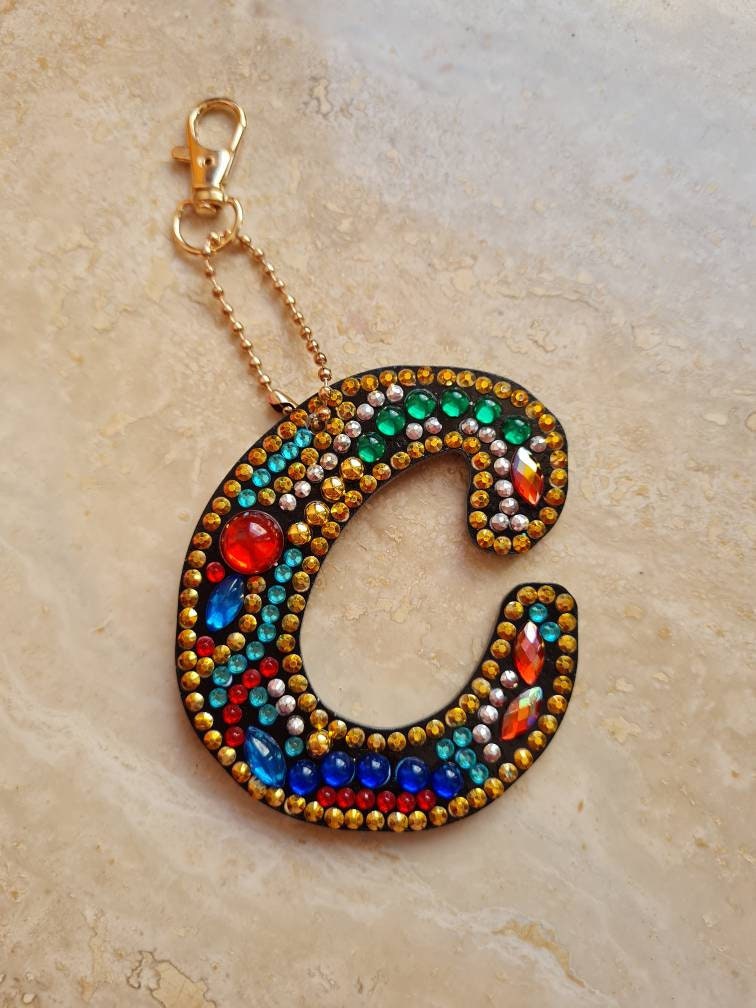 Initial Letter Key Chain Diamond Painting, Completed Diamond Painting