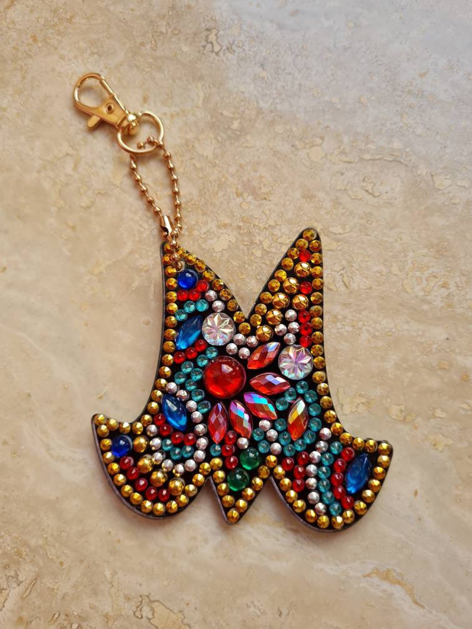 Initial Letter Key Chain Diamond Painting, Completed Diamond Painting