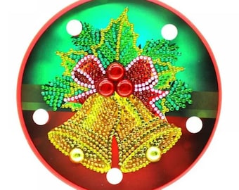 Julklockor dekorativ lampa, gör-det-själv diamantmålningsset, festlig dekor, julgransprydnad, juldiamantmålningsset, jullampa