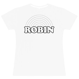 Personalised Women&#39;s Colour-In Retro Rainbow T-Shirt (fabric pens optional)