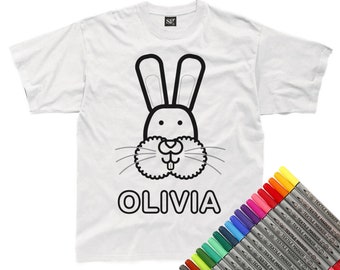 Personalised Colour-In Rabbit T-Shirt (fabric pens optional)