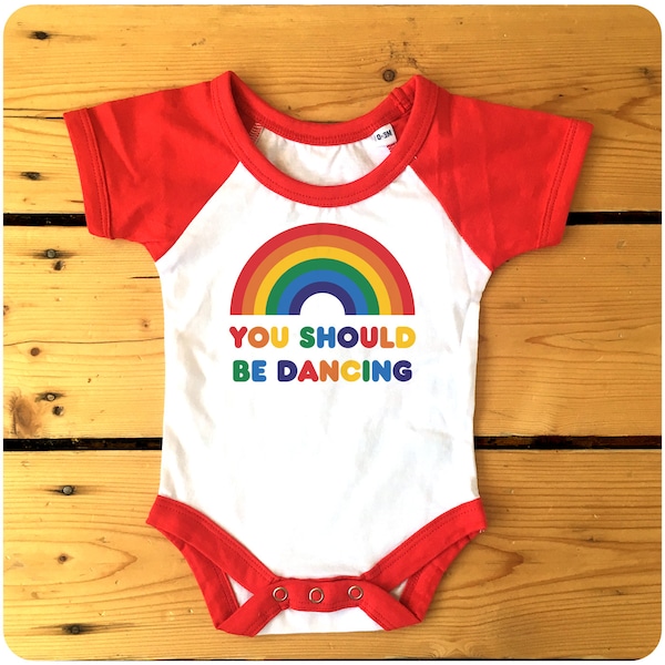You Should Be Dancing Raglan Baseball Babygrow / Bodysuit available in blue or red
