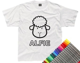 Personalised Colour-In Sheep T-Shirt (fabric pens optional)