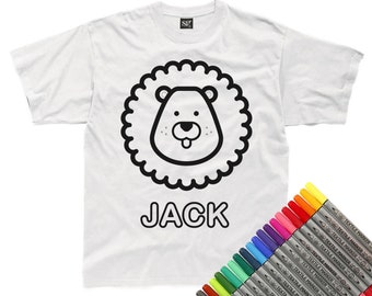 Personalised Colour-In Lion T-Shirt (fabric pens optional)