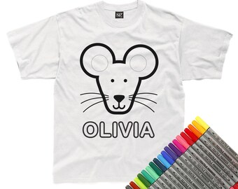 Personalised Colour-In Mouse T-Shirt (fabric pens optional)