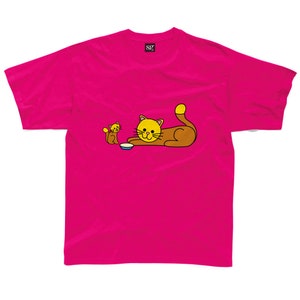 Cat & Kitten Kids T-Shirt available in royal blue, pink, turquoise, yellow, grey