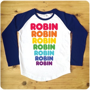 Personalised Dunkin Donuts Rainbow Red or Navy Raglan Baseball Men&#39;s T-Shirt
