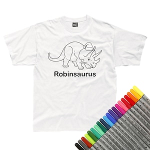 Personalised Christmas Triceratops In A Santa Hat Colour In T-Shirt (fabric pens optional)