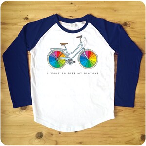 I Want To Ride My Bicycle Red or Navy Raglan Baseball Women's T-Shirt