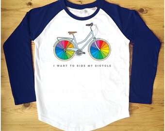I Want To Ride My Bicycle Red or Navy Raglan Baseball Women's T-Shirt