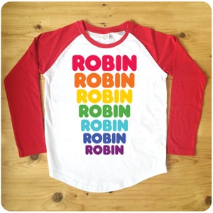 Personalised Dunkin Donuts Rainbow Red or Navy Raglan Baseball Women&#39;s T-Shirt