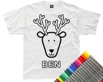 Personalised Colour-In Deer T-Shirt (fabric pens optional)