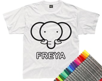 Personalised Colour-In Elephant T-Shirt (fabric pens optional)