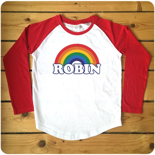 Personalised Retro Rainbow Raglan Baseball Women's T-Shirt