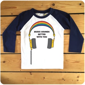 Music Sounds Better With You red or navy raglan long-sleeve baseball