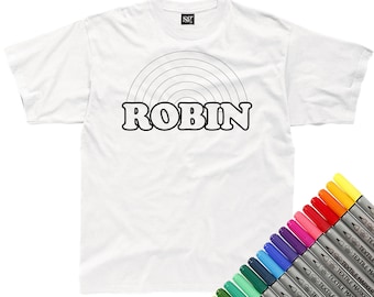 Personalised Retro Rainbow Name Colour In T-Shirt (fabric pens optional)
