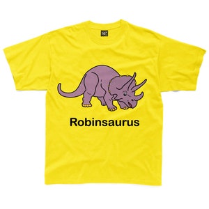 Personalised Triceratops Kids T-Shirt available in cream or white