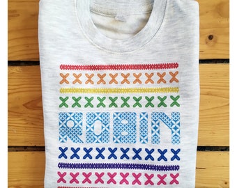 Personalised Retro Fairisle Light Grey Christmas Sweatshirt (kids sizes)