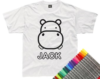 Personalised Colour-In Hippo T-Shirt (fabric pens optional)